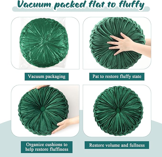 Drydiet 1 Pcs Round Throw Velvet Pillows Decorative Pleated Throw Pillows 15'' Diameter Accent Pumpkin Boho Chair Cushion for Couch Sofa Home Decoration (Deep Teal)