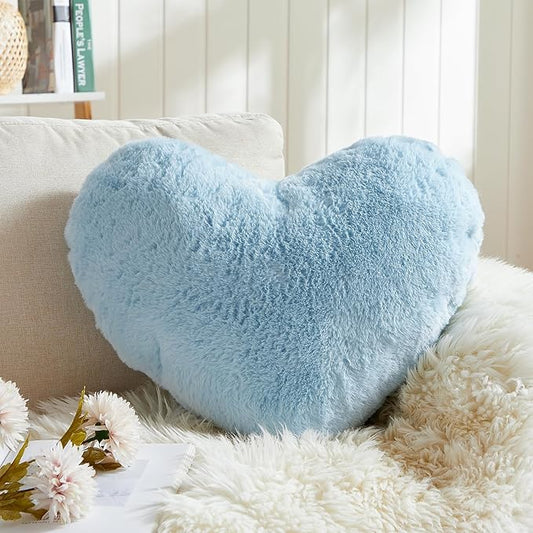 EastTree Heart Pillows, Light Blue Heart Shaped Pillows, Ultra Soft Extra-Large Fluffy Pillows, Love Throw Pillows Gifts, Women Girls Living Room Decor 15x18 Inch