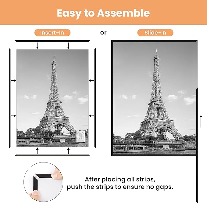 upsimples 16x20 Picture Frame Black 3 Pack, Scratch-Proof Poster Frames 16 x 20 for Photo Gallery - Slide-In Strips, Horizontal or Vertical Wall Mounting