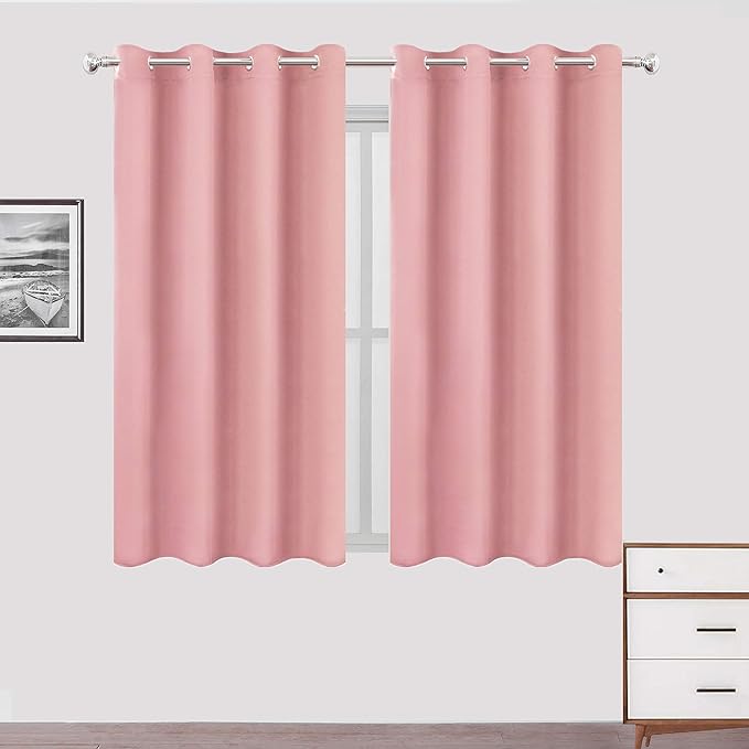 LEMOMO Pink Blackout Curtains/52 x 45 Inch Length Kids Curtains/Set of 2 Panels Grommet Bedroom Curtains for Living Room Curtains