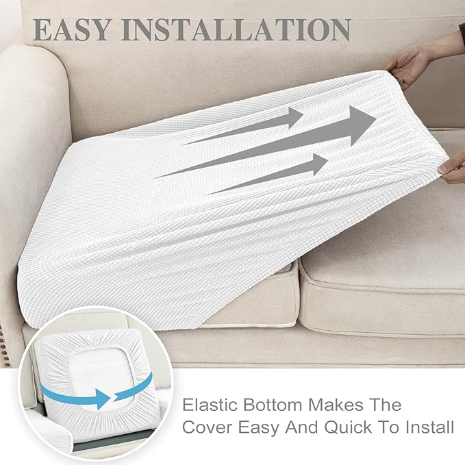 LA MEACK Couch Cushion Covers Seat Cushion Cover Stretch Couch Cover Separate Sectional Sofa Slipcovers Furniture Protector(3 Pieces for Seat or Sofa Backrest, White)