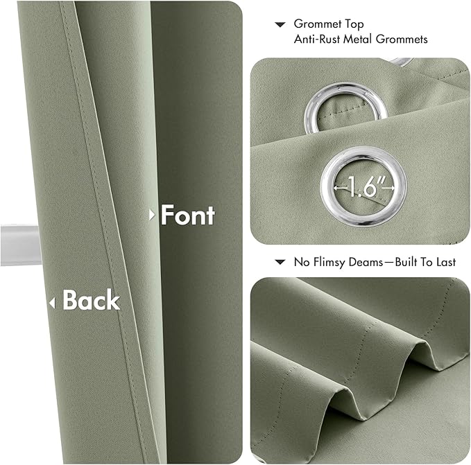MIULEE Sage Green Blackout Curtains for Bedroom Living Room 84 Inches Long 2 Panels, Thermal Insulated Room Darkening Drapes Grommet Noise Reducing Light Blocking Window Treatments 50x84 Inch