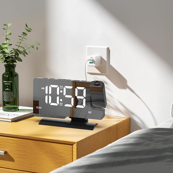 Lamisola Projection Alarm Clock for Bedroom Ceiling, Black Digital Clock - Image 9