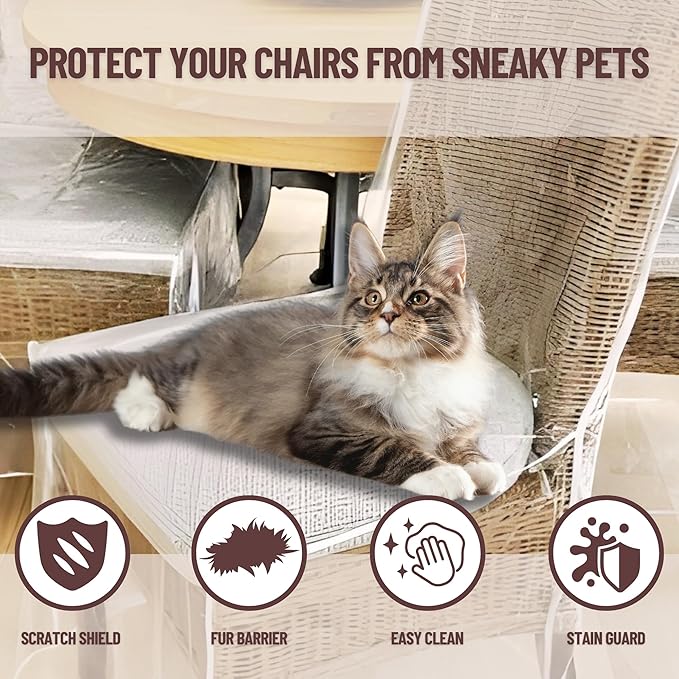 Evelots Dining Room/Kitchen Chair Cover/Protector-8 Pack- Heavy Duty Clear PVC Vinyl-No Dust/Spill/Pet Hair/Pet Claws, Easy Clean Slipcover