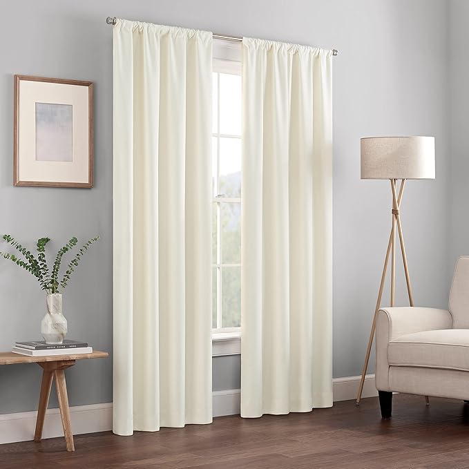 ECLIPSE Kendall Modern Blackout Thermal Rod Pocket Window Curtain for Bedroom or Living Room (1 Panel), 42" x 95", Ivory