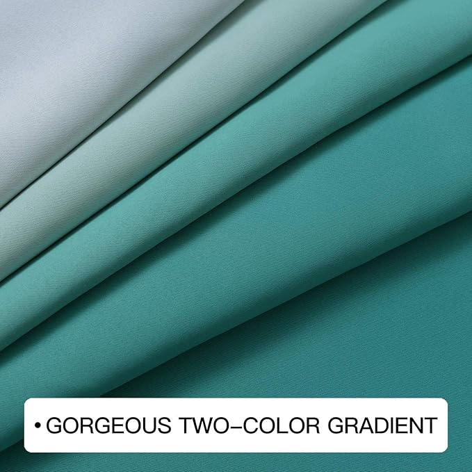COSVIYA Grommet Ombre Room Darkening Curtains 84 inch Length 2 Panels, Teal and Grayish White Gradient Drapes Light Blocking Insulated Thermal Window Curtains for Bedroom/Living Room,52x84 inches