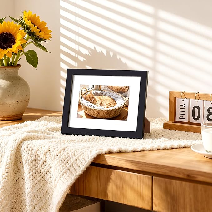 upsimples 6x8 Picture Frame, Display Pictures 3.5x5.5 with Mat or 6x8 Without Mat, Wall Hanging Photo Frame, Black, 1 Pack