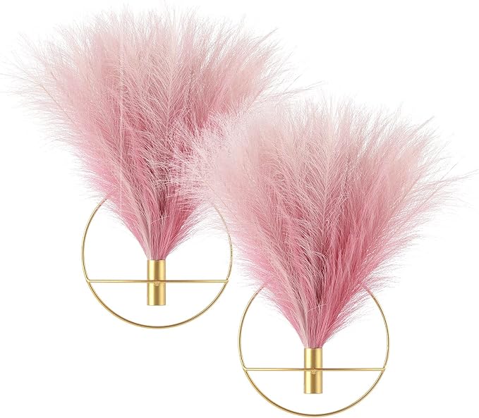 Pretty Jolly Boho Wall Art, Hanging Artificial Pampas Display, 2 Pack Gold for Living Room, Bedroom, Bathroom, Dining Room