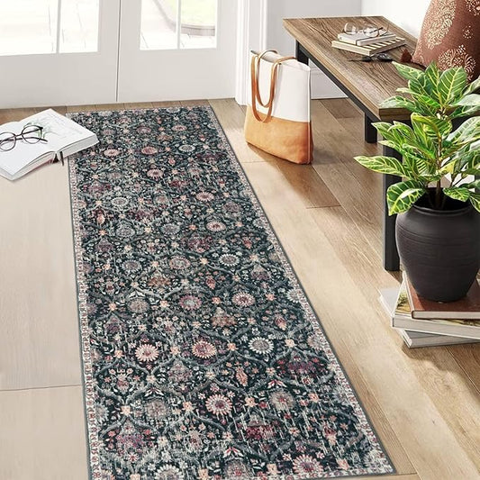 Lahome Moroccan Hallway Rug, 2'5''x8' Kitchen Runner Rugs Non Skid Washable Runners for Hallways, Ultra-Thin Oriental Carpet for Entryway Laundry Room Bedroom Bathroom Elise, Black/Multi