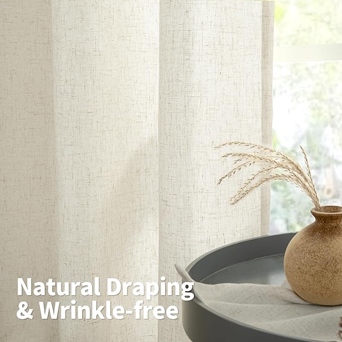YoungsTex Natural Linen Semi Sheer Curtains 84 Inch Length for Living Room, Light Filtering Window Drapes Privacy with Grommet No See Through for Bedroom, 2 Panels, 38 X 84 Inch