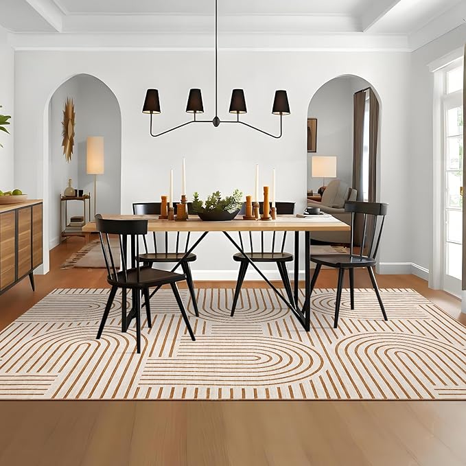 ROYHOME Washable Rug 10x13 Area Rugs for Living Room, Abstract Rug for Bedroom, Soft Rainbow Rugs with Rubber Back, Low Pile Stain Resistant Boho Geometric Rug for Dining Room, Orange