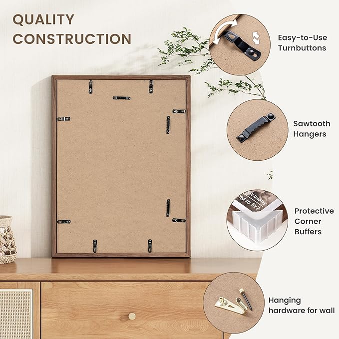 12x12 Frame, USA-Sourced Walnut Wood Photo Frames with HD Tempered Glass, Handcrafted Rounded Corner Square Wooden Frames Matted to 8x8 Photos, 12x12 Picture Frame, Tabletop or Wall Display