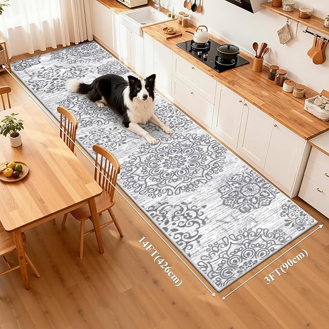 HEBE Hallway Runner Rug 3'x14' Washable Vintage Distressed Area Rugs Non Slip Laundry Rug Runner Boho Floor Carpet Runners for Hallways Entryway Laundry Room Kitchen Bathroom