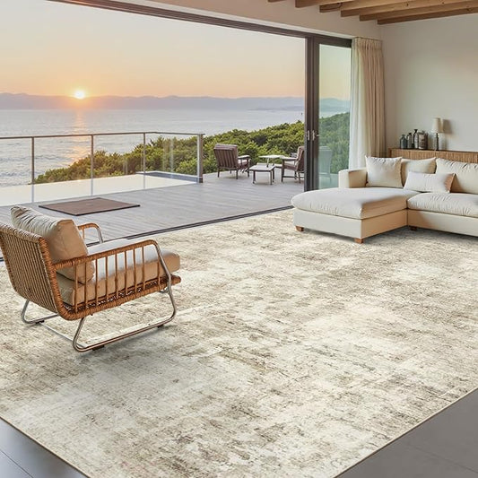 Soalmost Abstract Rug 8x10 Large Living Room Rugs Neutral Modern Washable Area Rugs for Bedroom Dining Room Non-Slip Stain Resistant Foldable Thin Rug Beige Gray