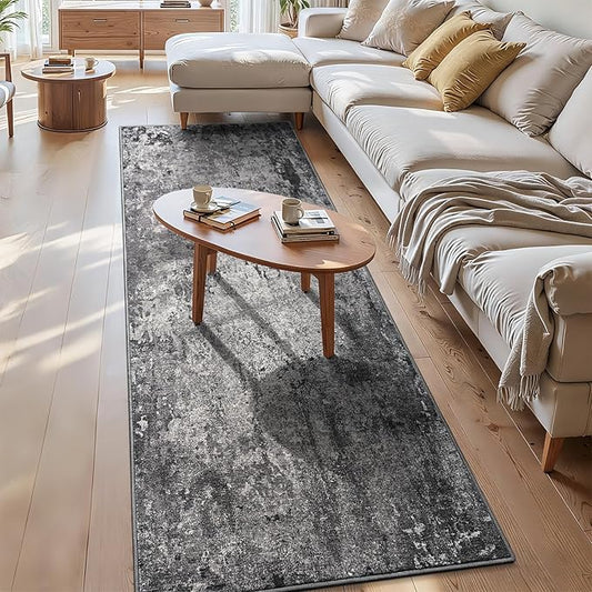 3x8 Black Rug Runners for Hallways Kitchen Runner Rug Non Slip Washable Black Long Runner Rugs with Rubber Backing Soft Abstract Carpet Runner for Bedroom, Kitchen, Bathroom, Entryway