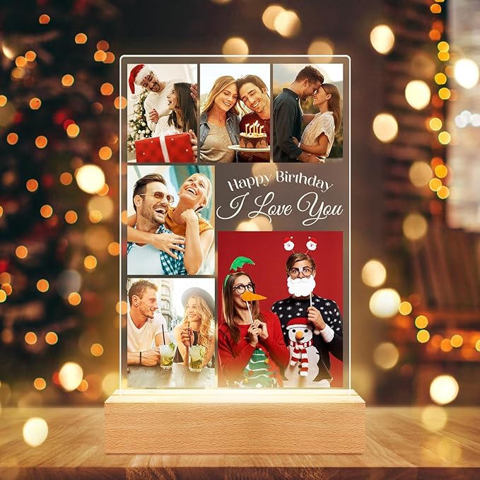 Custom Picture Frames with Photo, Personalized Photo Frame with Night Light, Customized Picture Frame, Personalized Anniversary Birthday Gifts for Women Men Her Him Girlfriend Boyfriend Couple