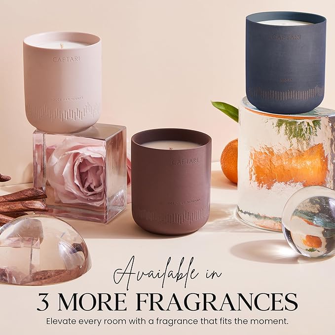 CAFTARI Luxury Aromatherapy Candle | Bergamot, Mandarin & Tea Accord Scented | 60 Hour Burn | Clean Coconut Soy Wax | Vegan, Gift-Ready Candle for Uplifted Mood, Energy & Home Spa Feel | Elixir