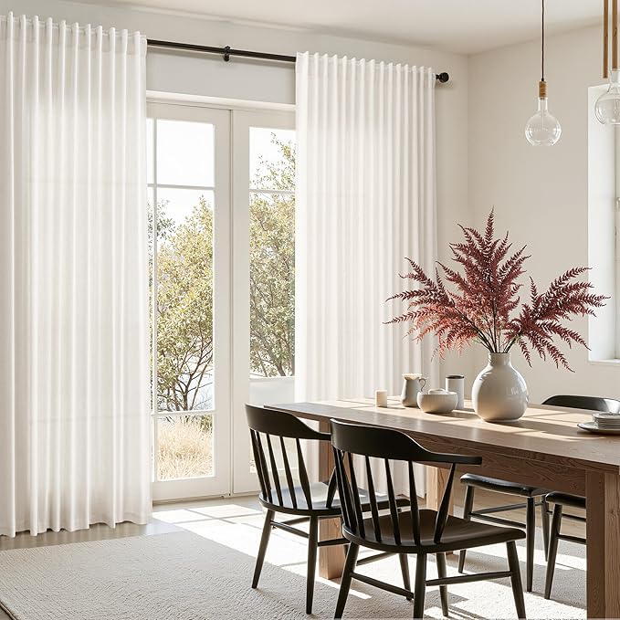 Nanspring Extra Wide 100 Inch Curtains for Living Room 102 Inches Long Linen Farmhouse Sheer Curtains for Sliding Door Beige White Long Curtain for Bedroom Back Tab and Rod Pocket 100x102,2 Panels