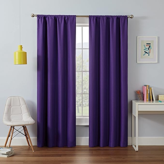 Eclipse Kendall Solid Blackout Window Curtains for Bedroom, 42" x 84", Purple, 1 Panel