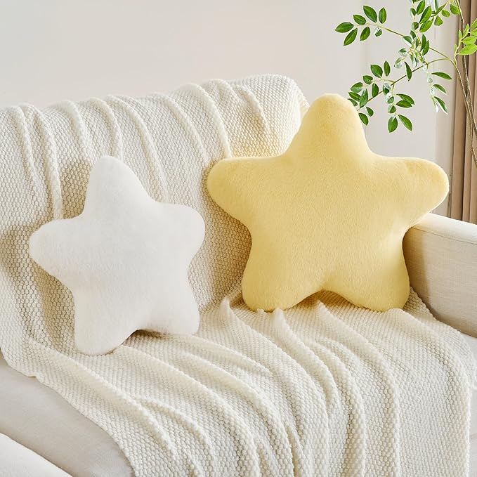 CANGHI Star Pillow 15.7" Black Star Shaped Decorative Throw Pillow for Couch Bed Aesthetic Plush Floor Seating Cushions with Soft Faux Rabbit Fur for Sofa Bedroom Living Room