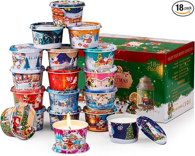 18 Pack Scented Candle Sets | Merry Christmas Aromatherapy Traverl Jar Candles | Soy Wax Candle Sets with 10% Essential Oils for Home and Travel |Gift Sets for Christmas Women
