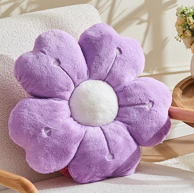 Flower Throw Pillow, Cute Daisy Cherry Blossom Flower Shaped Purple Throw Pillow 15.7In Purple Floor Cushion for Home Bedroom Sofa Chair Couch Decor