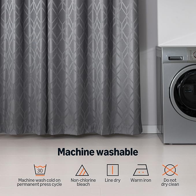 Amazon Basics Jacquard 2-Piece 100% Blackout Curtains, Living Room and Bedroom Drapes, Thermal Insulated Window Treatment, 52"x72", Grey