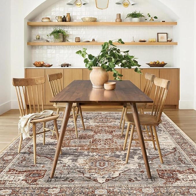 RUUGME Washable 5x7 Area Rugs - Large Rugs for Living Room Stain Resistant Carpet Vintage Rugs for Bedroom with Non Slip Backing Home Decor Floor Decoration Mat (5x7 Brick)