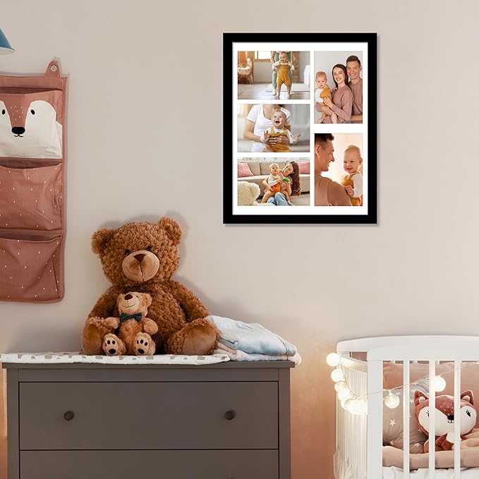 VIOLABBEY 11x14 Picture Frame, Fits Five 4x6 Photos with Mat or One 11x14 Picture without Mat for Wall or Tabletop, Black Collage Frame
