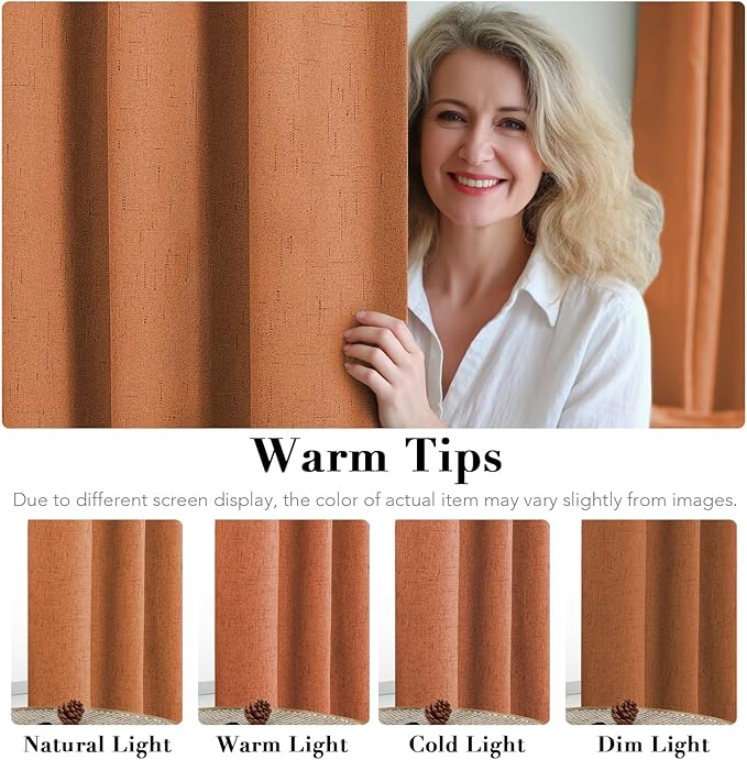 H.VERSAILTEX 100% Blackout Curtains for Bedroom Thermal Insulated Linen Textured Curtains Heat and Full Light Blocking Drapes Living Room Curtains 2 Panel Sets, Orange, 42x63 Inch