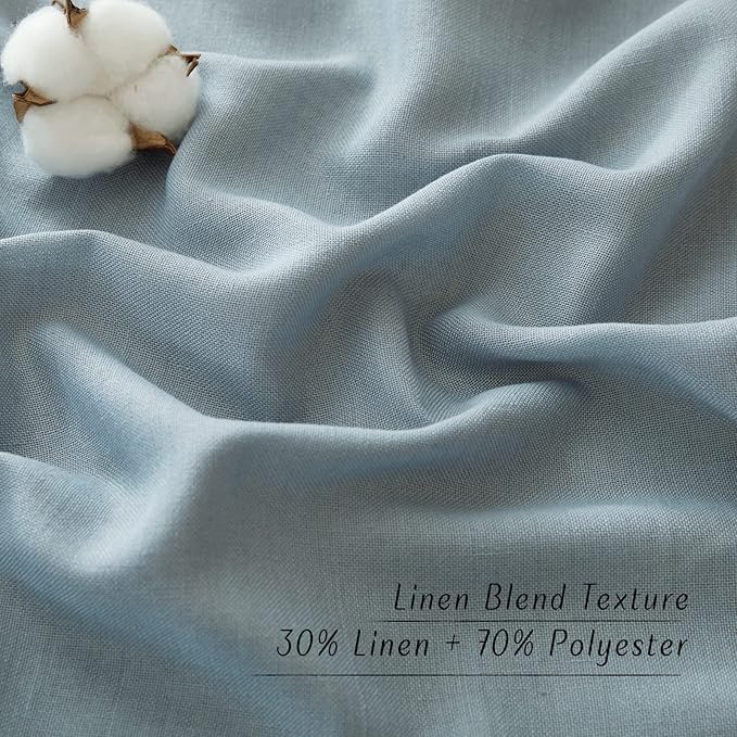 NICETOWN Linen Flax Semi Sheer Curtains 92" Length, Grommet Window Treatments Privacy Added with Light Penetration Vertical Drapes for Loft/Home Office, Stone Blue, W55 x L92, 2 Panels