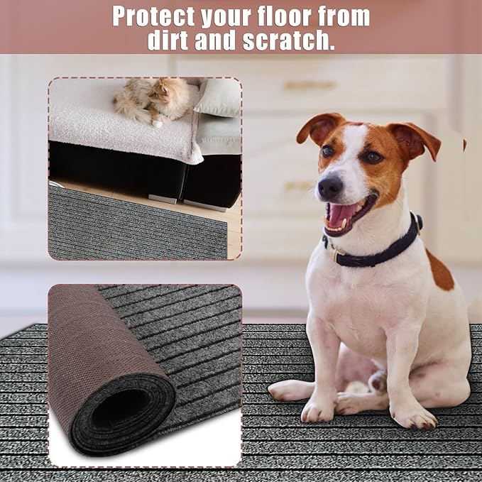 Runner Rug 4 ft x 42 ft Indoor/Outdoor Low Profile, Hallway, Kitchen, Patio, Deck Area, RV, Entryway, Garage, with Non-Slip Rubber Backing, Gray with Black Stripe, Custom