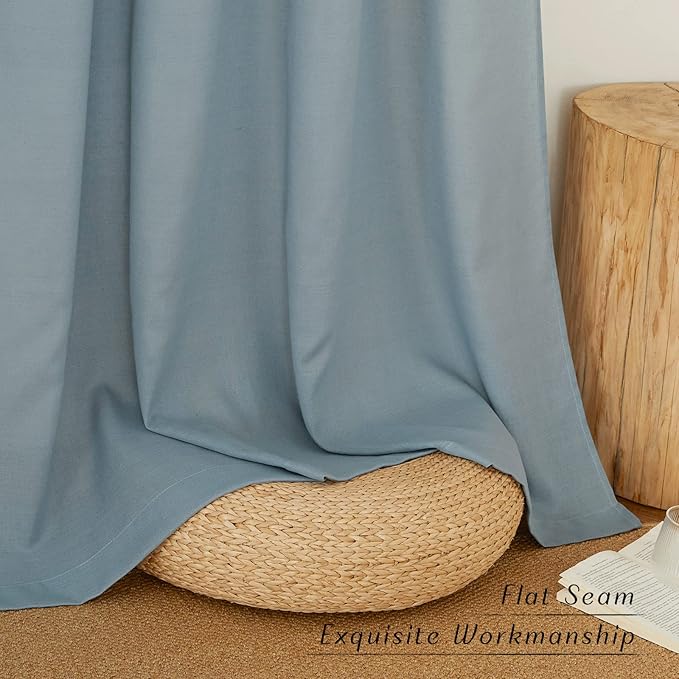 NICETOWN Linen Flax Semi Sheer Curtains 92" Length, Grommet Window Treatments Privacy Added with Light Penetration Vertical Drapes for Loft/Home Office, Stone Blue, W55 x L92, 2 Panels