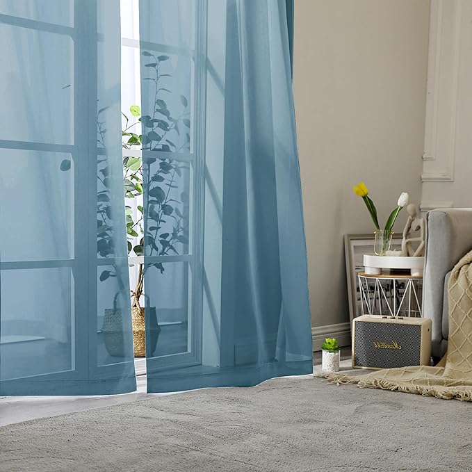 Lecloud Dusty Blue Sheer Curtains 96 Inches Long 2 Panels, Light Filtering Breathable Curtain, Gauzy Stylish Home Decor Drapes with Dual Rod Pocket for Dining Room Bedroom, Each 42" W x 96" L