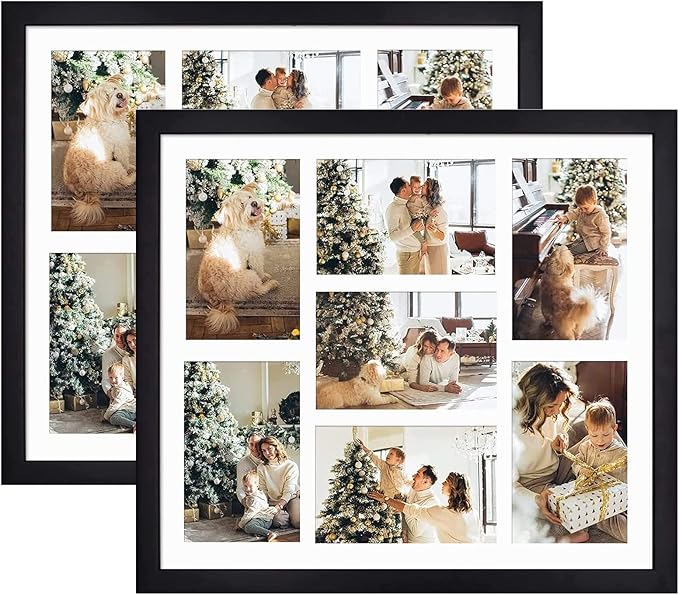 Golden State Art, Set of 2, 13.7x15.7 Matted Black Wood 7-Opening for 4x6 Collage Picture Frame