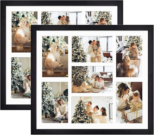 Golden State Art, Set of 2, 13.7x15.7 Matted Black Wood 7-Opening for 4x6 Collage Picture Frame