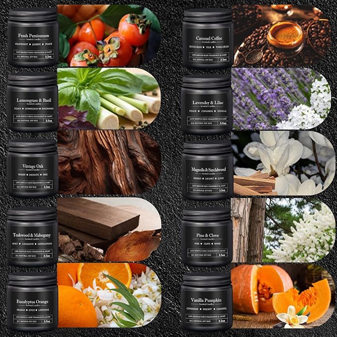 Manly Scented Candles for Men, 10 Pack Soy Candles for Home Scented, Aromatherapy Candle Set, Up to 250H Burning, Masculine Mens Candle Gift Set for Father Boyfriend Him Birthday Valentine's Day Gifts
