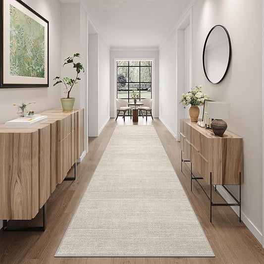 Art&Tuft Kitchen Runner Rug Non Slip - 3x10 Runner Rug for Hallway, Low-Pile Soft Distressed Washable Rug Runner for Bedroom Bathroom Laundry Living Room, Beige