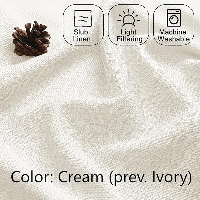 Chyhomenyc Light Filtering Curtains 84 Inch Length 2 Panels, Faux Linen Textured Soft Airy Privacy Yellowish Farmhouse Curtain Drapes for Living Room Bedroom, Each 40Wx84L Inches, Cream???prev. Ivory???