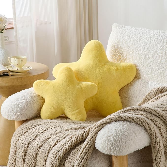 Set of 2 Throw Pillows Star Pillow Couch Pillows Decorative Pillows Bed Pillows Cute Pillows,Yellow 19"