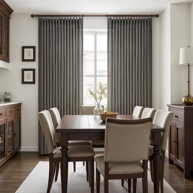 Extra Long 120 Inch Pleated Curtains for Room Divider 2 Panels Set, Chocolate Tart Memory Shape Natural Flax Linen Textured Curtain 10FT Length Light Filtering Semi Sheer Large Window Drapes Bedroom