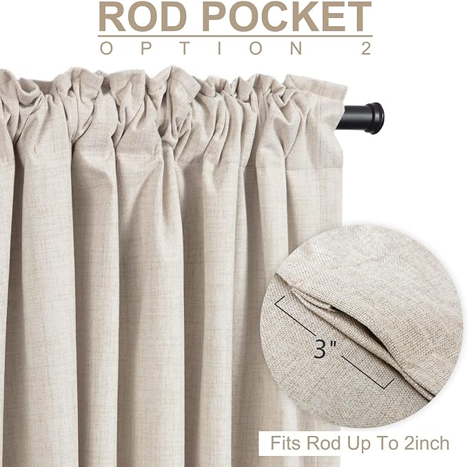 100% Blackout Shield Linen Blackout Curtains for Bedroom 96 Inches Long, Back Tab/Rod Pocket Living Room Drapes, Thermal Insulated Blackout Curtains 1 Panel Set, 100" W x 96" L, Cream