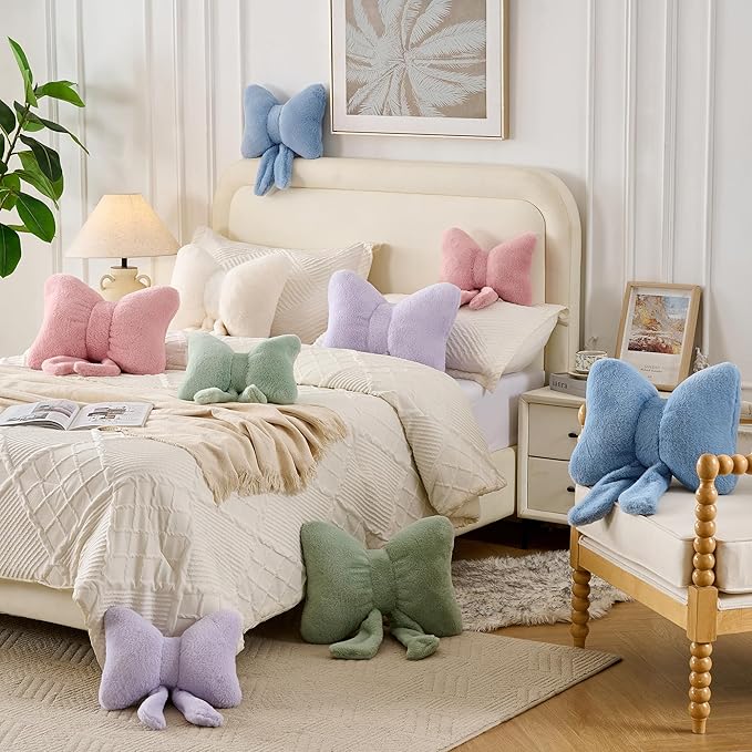 XIAIJIA Bow Pillow Decorative Pillows Aesthetic Home Decor Soft Seat Cushions Cute Throw Pillow for Couch Bow Room Decor Pink 12 * 9inch
