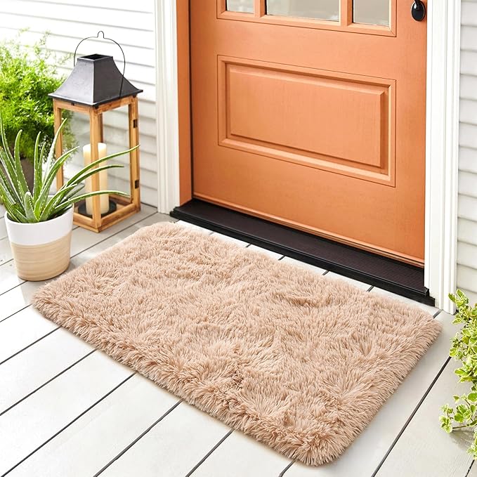 Noahas Door Mat Indoor Entrance,2x3 Shaggy Small Beige Area Rugs for Entryway,Non-Slip Fluffy Entry Bedroom Rug,Soft Plush Bedside Throw Kids Carpet