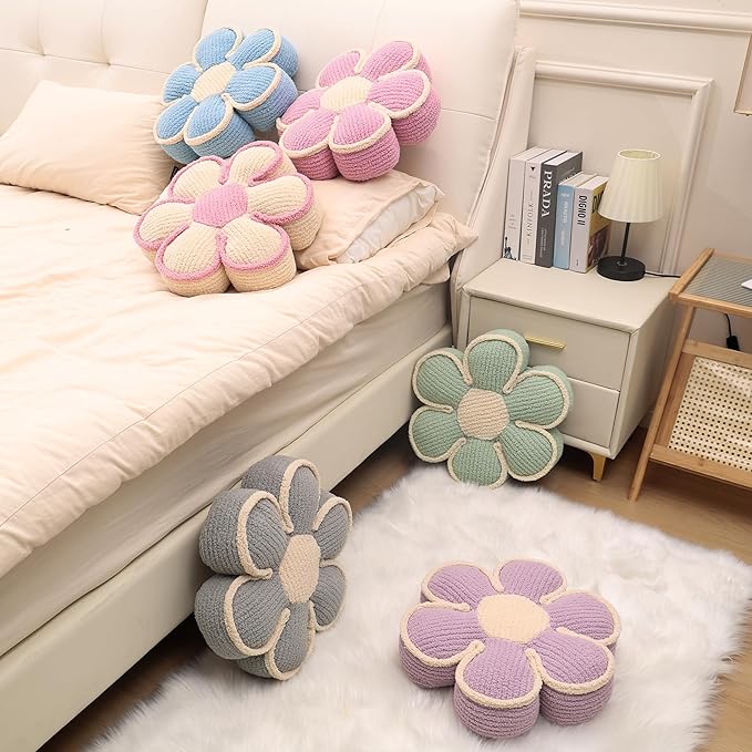Pink Flower Pillow Decorative Throw Pillows 16" Fluffy Soft Flower Plush Floor Cushion for Couch Bed Girls Room Bedroom Decor Aesthetic (1, Pink, 16 Inch)