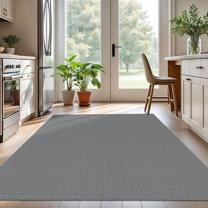 KOZYFLY Washable Area Rug for Living Room 5x7 Ft Non Slip Rubber Backed Bedroom Rug Braided Cotton Dining Room Rug, Floor Carpet for Living Room Dining Room Bedroom, Grey
