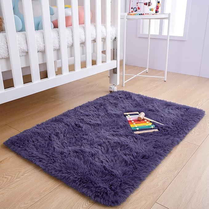 Noahas Fluffy Taro Purple Rugs for Bedroom Girls,Door Mat Indoor Entrance,2x3 Shaggy Small Non-Slip Entryway Entry Area Rugs,Soft Bedside Throw Kids Carpet Home Decor