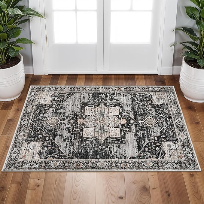 RUUGME Washable 2x3 Entryway Rug - Small Rug for Bathroom/Kitchen/Front Indoor Door Mat - Non Slip Farmhouse Decor - Throw Rugs with Rubber Backing Entrance Mat 2x3 Black