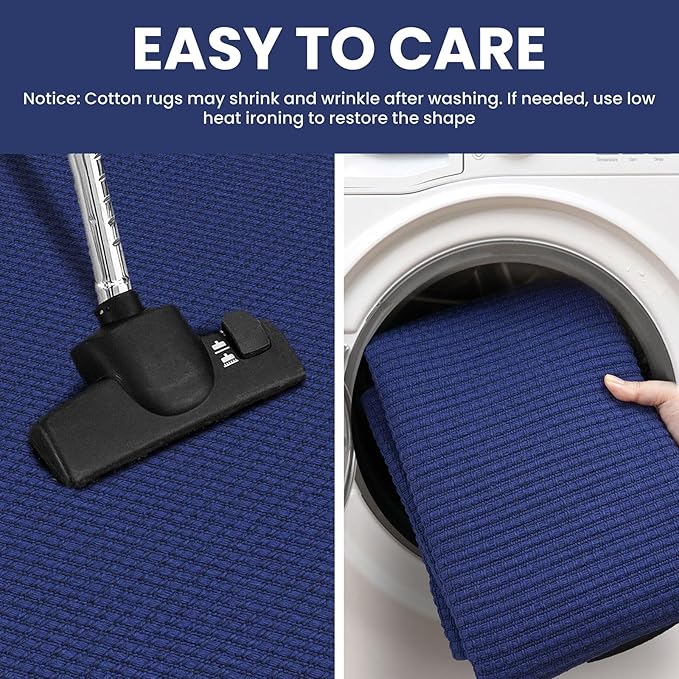 IOHOUZE Washable Area Rug 4x6 Non Slip Rubber Backed Woven Rugs for Entryway Indoor Bedroom Rugs Kitchen Rug Floor Throw Carpet for Entrance, Living Room, Royal Blue/Navy