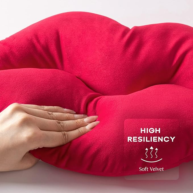 Ashler Lips Throw Pillows Smooth Soft Velvet Insert Included, Lip Shaped Pillow for Bed Living Room, Dark Red, 24 X 12 inches